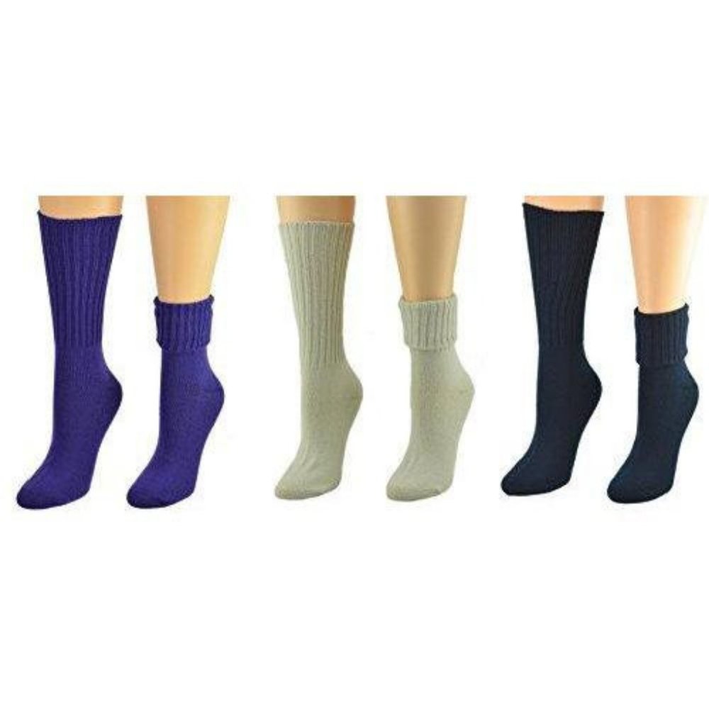 Women Solid Color Ribbed Crew Acrylic 3 Pair Socks